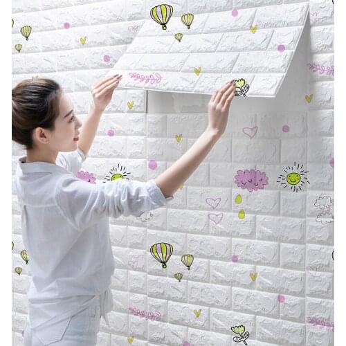 1pcs 70x77CM 3D Brick DIY Wall Stickers Cartoon Animal Pattern Wallpaper Self-adhesive Waterproof PE Foam Childrens Room Decor