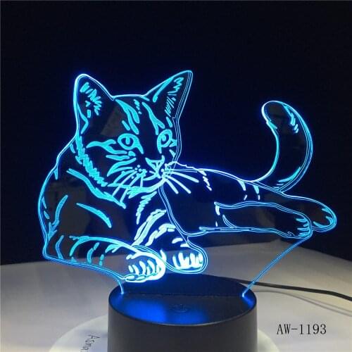 Cat 3D Night Light Animal Changeable Mood Lamp LED 7 Colors USB 3D Illusion Table Lamp Home Decorative As Kids Toy Gift AW-1193