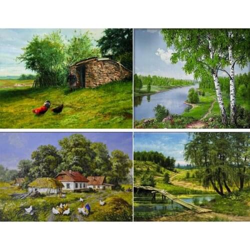 Natural scenery 5D Diamond Embroidery full round diamond painting "spring"tree lake cock patterns mosaic rhinestones Art FG1960