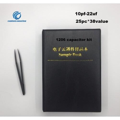 Free Shipping 950pc 1206 smd capacitor set 10pf-22uf 1206 capacitor assortment sample book 38value*25pc capacitor kit