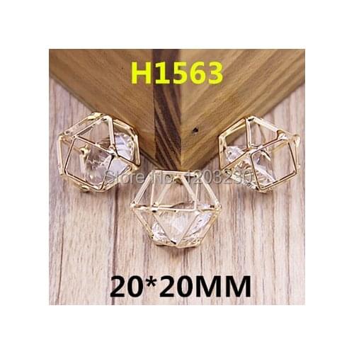 Free shipping alloy gold-color Hollow 3D Square rhinestone/Zircon Core decoration charms diy earring/phone/key chain pendants