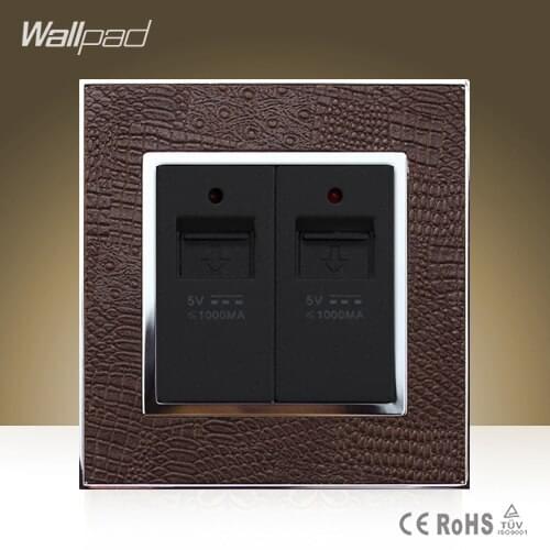 Big Sale Wallpad Luxury Double USB Ports Goats Brown Leather Wall Phone USB Charger Wall Socket Free Shipping