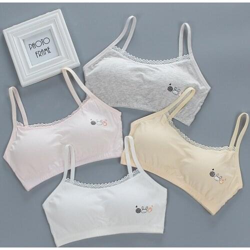 Cotton Children Sport Bras Summer Girls Bra Breathable Teenage Undrewear with Lace Edge Solid Color Strap Sleeveless Vest