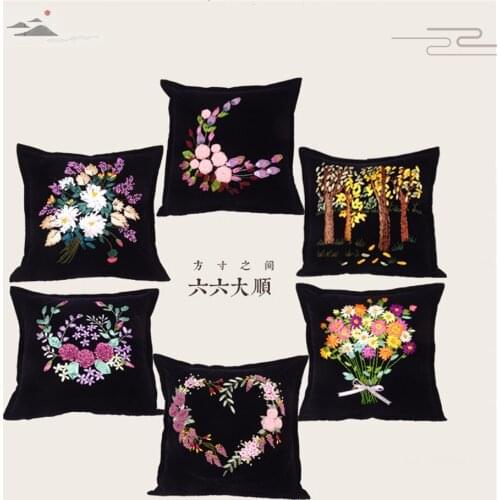 Flower Patterns Hand Embroidery Pillow Case Pillowcase DIY Ribbon Stitch Kit Supplies Decorative Arts Reduced Pressure Pastime