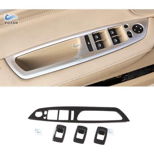 For BMW X5 X6 E70 E71 2008 - 2012 2013 4pcs Carbon Fiber Texture Car Interior Door Handle Window Panel Switch Button Cover Trim