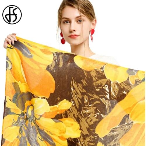 FS Luxury Brand Flower Print Women Scarf Chiffon Scarves Long Soft Ladies Elegant Gray Green Shawl Hijab Bufandas Invierno Mujer