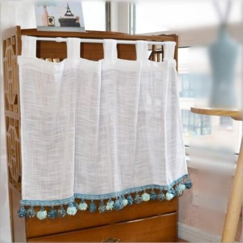 JUYANG. White cabinet curtains. Fringe pendant decorative half curtain / polyester tulle coffee curtain