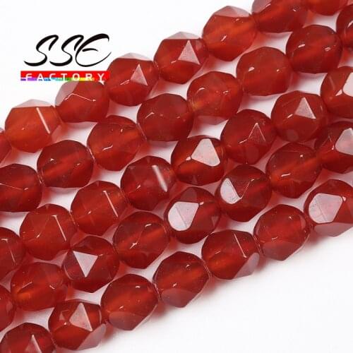 Natural Red Agates Round Loose Beads Faceted Natural Stone Beads 8mm 15" Strand For Jewelry Making DIY Bracelet Accessories CMA2