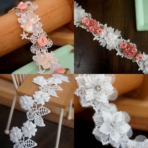 Handmade beaded lace flower wedding dress hat lace accessories organza 3D flower butterfly embroidery