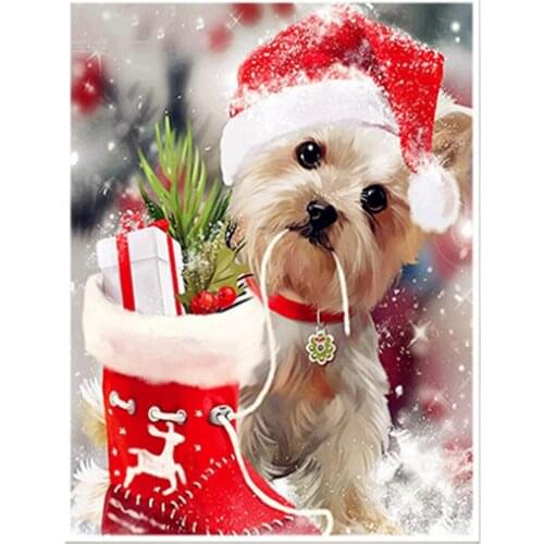Square/Round Diamond Embroidery Christmas Crafts 5D Diamond Painting Dog Mosaic Picture Rhinestone Cartoon Handmade Hobby Christ