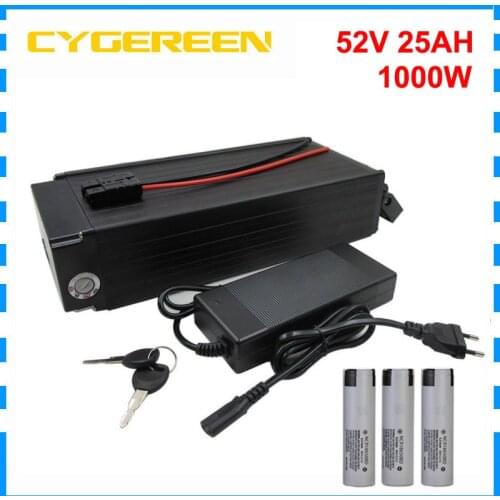 1000W 52V 25AH Rear Rack Battery 14S 52V 20AH Ebike Lithium Battery Pack 3200MAH 18650 Cell with 30A BMS 58.8V 2A Charger