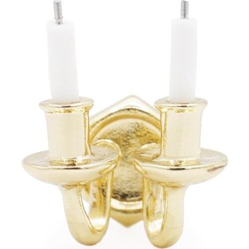 Odoria 1:12 Miniature Golden Candleholder Double-headed Candle Sconces Wall-Mount Dollhouse Kitchen Furniture Accessories Decor