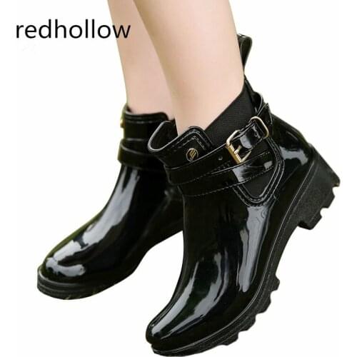 Fashion Rubber Shoes Women Rain Boots for Girls Ladies Walking Waterproof Women Boots Flat Shoes Ankle Martins Woman Rainboots