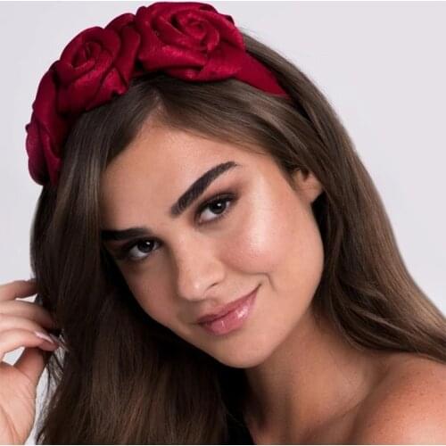 Fashion New Headband Ladies Rose Flower Hot Selling Hairband Hair Accessories Pure Color Fabric Trendy Hair Hoop Headwear