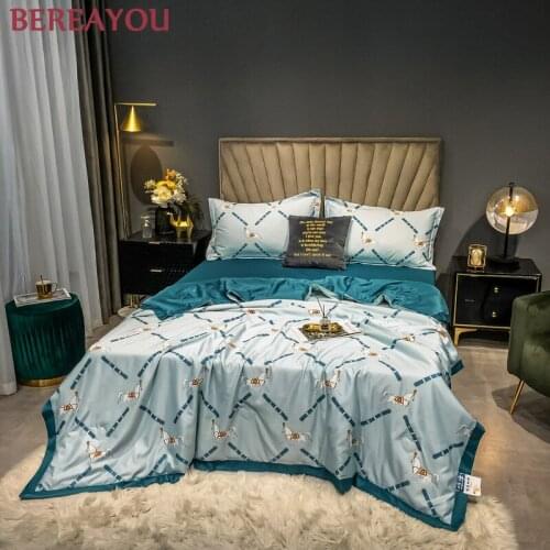 Washed Tencel Quilts 1/4PCS Summer Ice Silk Quilt Cover Bedspread Soft Throw Blanket Luxury Bed Linen Queen King Comforter Size