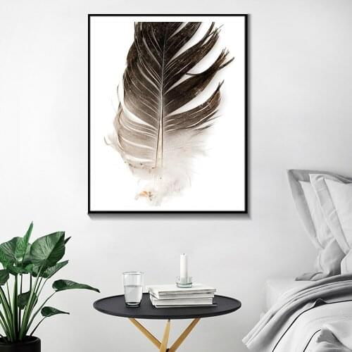 Nordic Style Feather Wall Art Canvas Autograph Poster and Print Canvas Painting Picture Living Room Home Decoration Unstretched