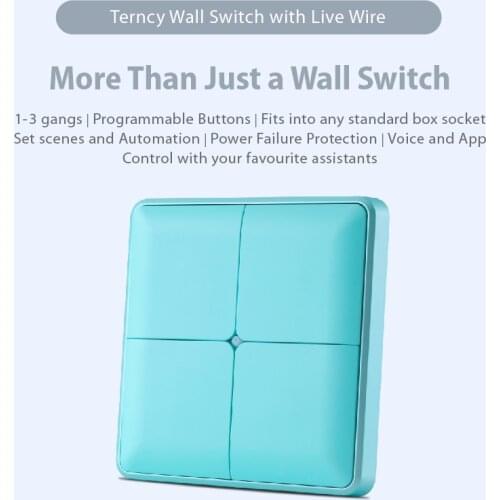Terncy Wall Switch with Live Wire - 1 to 3 gangs, Blue (Apple Homekit, Google Home, Amazon Alexa)