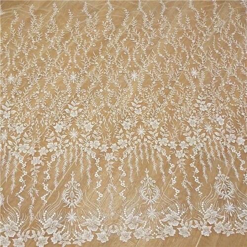 New Lace Fabric Heavy Embroidery Bridal Lace Fabric Rayon With Clear Sequins Large Patterns Lace Fabric 1 Yard