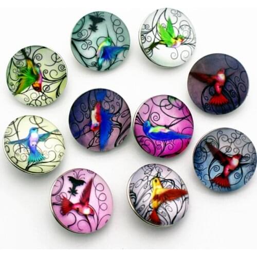 New Arrival 12pcs/lot glass animal 18mm snap buttons birdie leather clasp snap button bracelet snap Bangles jewelry