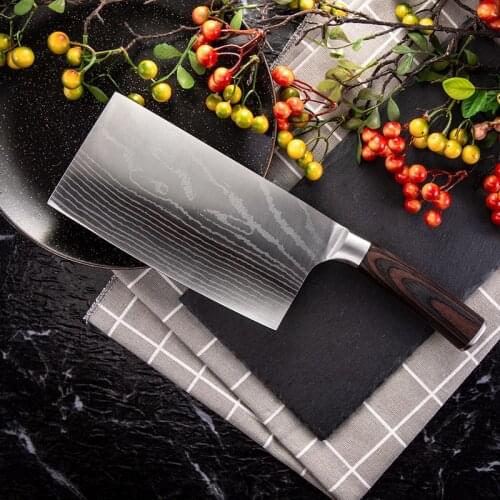 Meat Chopping Knife Chinese Cleaver Vegetable Slice Chef Kitchen Knife Laser Damascus 5cr15 Stainless Steel Razor Sharp
