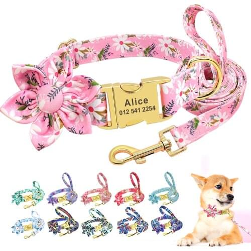 Dog Accessories Collar Leash Set Custom Printed Nylon Dog Collar Walking Leash Pet Engraved ID Tag Collar For Small Medium Dogs