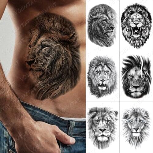Roaring Lion Temporary Tattoo Sticker For Men Women Wolf Lightning Black Tiger Rose Waterproof Fake Henna Wild Animal Body Art T