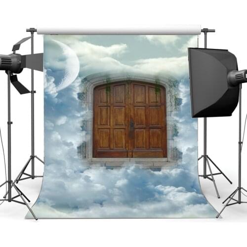 Fairytale Backdrop Heavens Gate Dreamy World Backdrops Blue Sky White Cloud Wood Door Fantasy Background