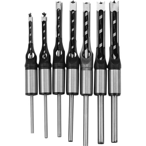 7pcs 1/4 to 1/2 Square Hole Drill Bit 45 Steel Mortising Drilling Woodworking Tools