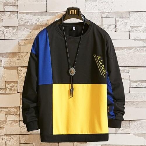 2021 Harajuku Sweatshirt Men Fashion Patchwork Hoodie Brand New Mens Hip Hop Sweatshirts Long Sleeve Casual Hoodie for Young Men