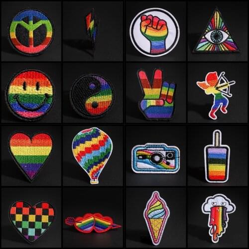 Gay Pride Embroidered Badges Rainbow lips gesture cloth patches iron in Taichi hot air balloon applique Diy Clothing Accessories