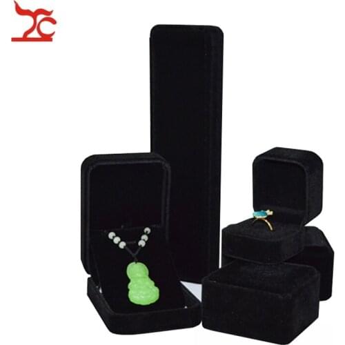 High Quality Jewelry Packaging Case Black Velvet Ring Bracelet Earring Necklace Pendant Chain Jade Storage Organizer Set Box