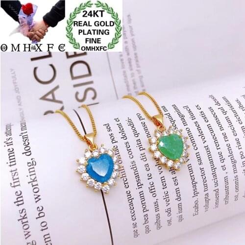 OMHXFC Jewelry Wholesale YM348 European Fashion Woman Girl Party Birthday Wedding Gift Heart AAA Zircon 24KT Gold Pendant Charm