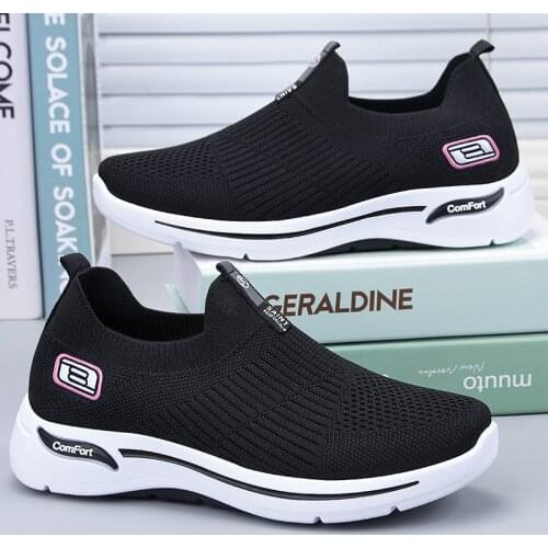 Women Leisure Sneakers Outdoor Mesh Soft Bottom Sport Shoes Vintage Solid Slip on Breathable Shoes Sneakers Women Zapatos Mujer