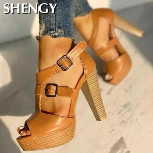 2020 Summer Women Shoes Fashion High Heel Shoes Sandals Peep Toe Platform Pumps Buckle Pumps Shoes Office