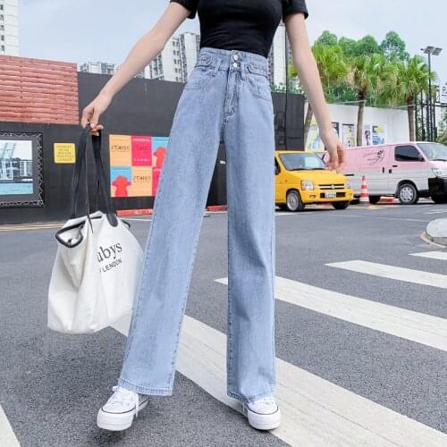 Wide Leg Jeans for Women Bottom Baggy Denim Pants High Waist Full Length Clothing Trousers Vintage Streetwear 2021 New