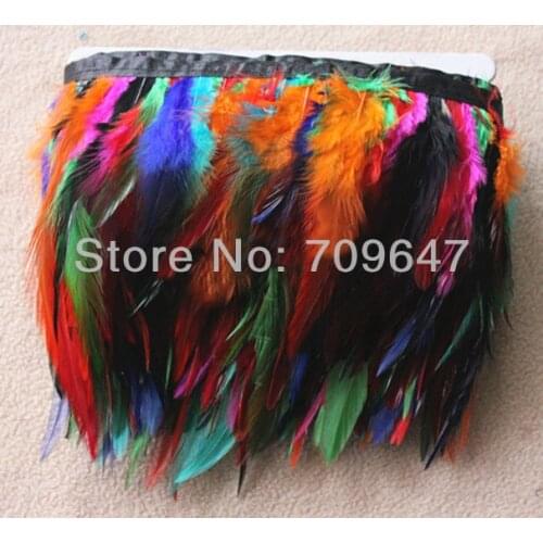 10YARDS/LOT!Height10-15cm Hackle Feather Fringe Multicolor Rooster Feather Trim for crafts clothes,feathers for crafts