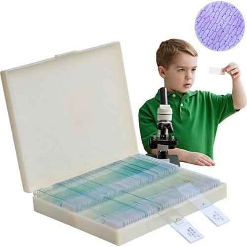 100PCS Box Set Prepared Microscope Speciments Slides for Basic Student Lab Science Biology Education