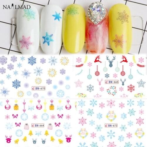 12 sheets Winter Snowflakes Water Decals Christmas Snowman Nail Art Slider Stickers Bell Tree Elk Transfer Sticker Tattoos