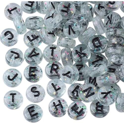 200pcs 7mm Clear Mixed Letters Acrylic Beads Shiny Round Flat Loose Spacer Beads for Jewelry Making Diy Bracelet Accessories