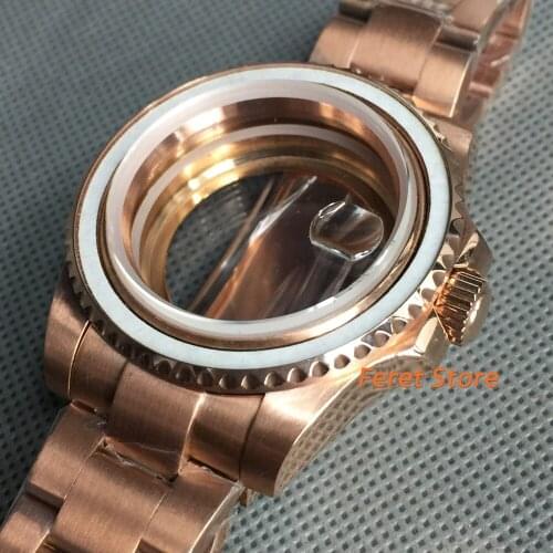 40mm rose gold case sapphire glass jubilee bracelet fit NH35 NH36 ETA 2836 Miyota 8215/8205/821A Mingzhu DG2813/ 3804 movement