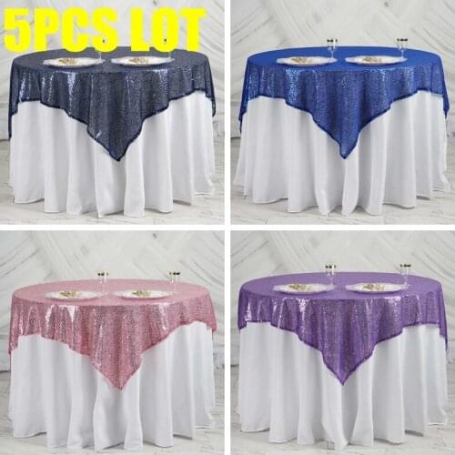 5pcs Lot 152x152cm Glitter Sequin Tablecloth Overlay Poly Table Cloth For Wedding Event Party Hotel Decoration