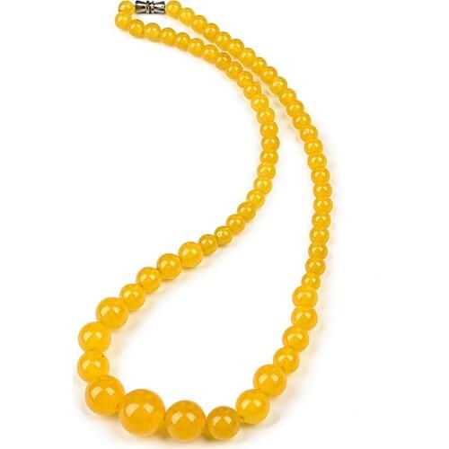 6-14mm Beads Yellow chalcedony round bead tower necklaces knotting necklaces fashion party necklaces 18 inches