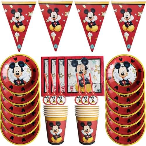 68pc/lot Disney Cartoon Mickey Mouse Theme Cutlery Party Decoration Birthday Party Baby Bath Cup Plate Party Supplies Dinner set