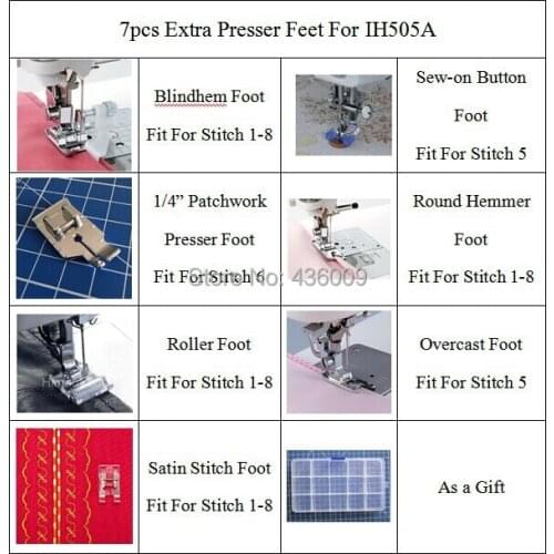 7 pcs original domestic sewing machine presser feet for household sewing machines IH5050A