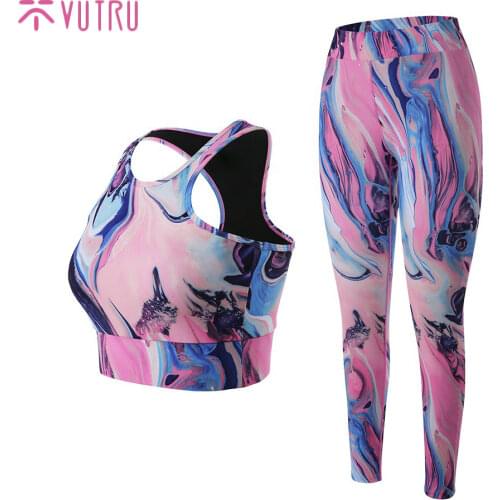 VUTRU Seamless Women Yoga Set Workout Sportswear Gym Clothing Fitness Bra Crop Top High Waist Leggings Sports Set Pink Yoga Suit
