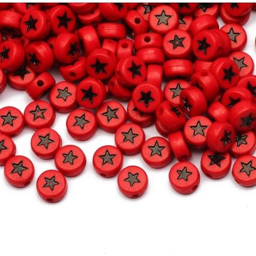 Red Round 4x7mm Acrylic Bead Star Pattern Loose Spaced Beads Your Jewelry Making DIY Charm Bracelet Beaded Accessories