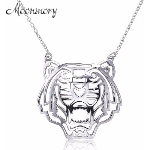 Moonmory Europe Popular S925 Sterling Silver Medium Tiger Shaped Chain Pendant Necklace Animal Pendant Silver Accessory Jewelry