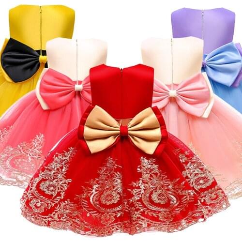 1 Year Children Baptism Summer Dresses Newborn Christening Princess Vestidos Ball Gown Bow Baby Girl Clothes Tutu Birthday Party