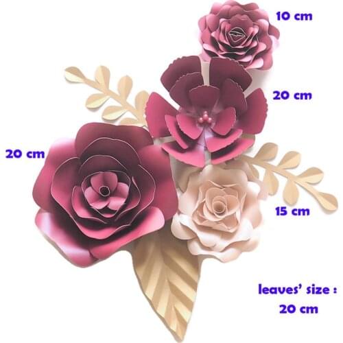 DIY Giant Paper Flowers Backdrop Artificial Handmade Paper Rose 4PCS+Leaves 3PCS Wedding & Party Deco Home Decoration Video