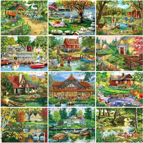 Evershine 5D DIY Diamond Painting House Rhinestone Art Diamond Embroidery Scenery Diamond Mosaic Lake Home Decor Gift